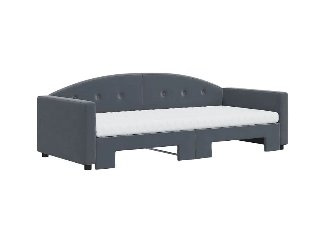 Lit de jour avec gigogne et matelas gris foncé 90x190cm velours