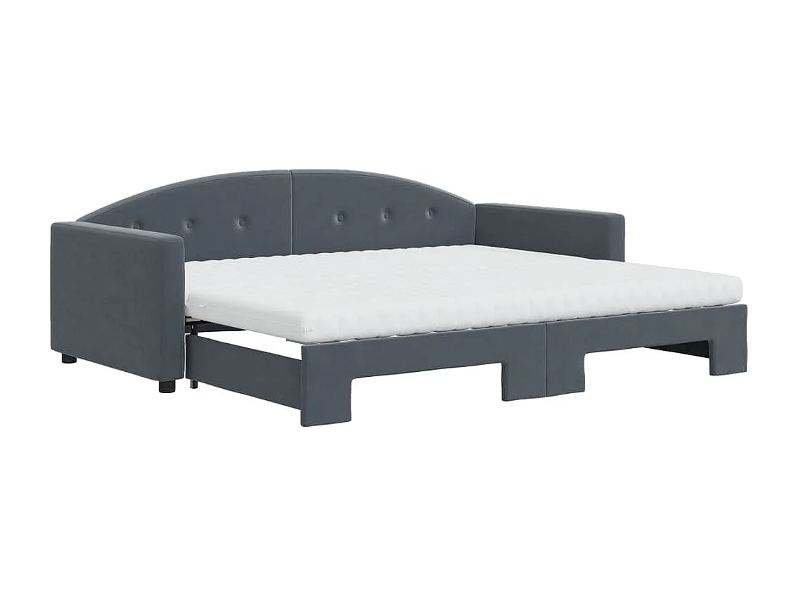 Lit de jour avec gigogne et matelas gris foncé 90x190cm velours