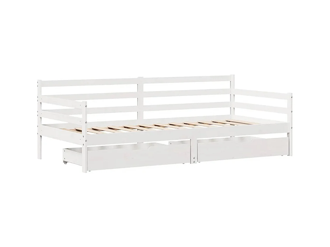 Lit de jour et tiroirs sans matelas blanc 90x190 cm bois massif