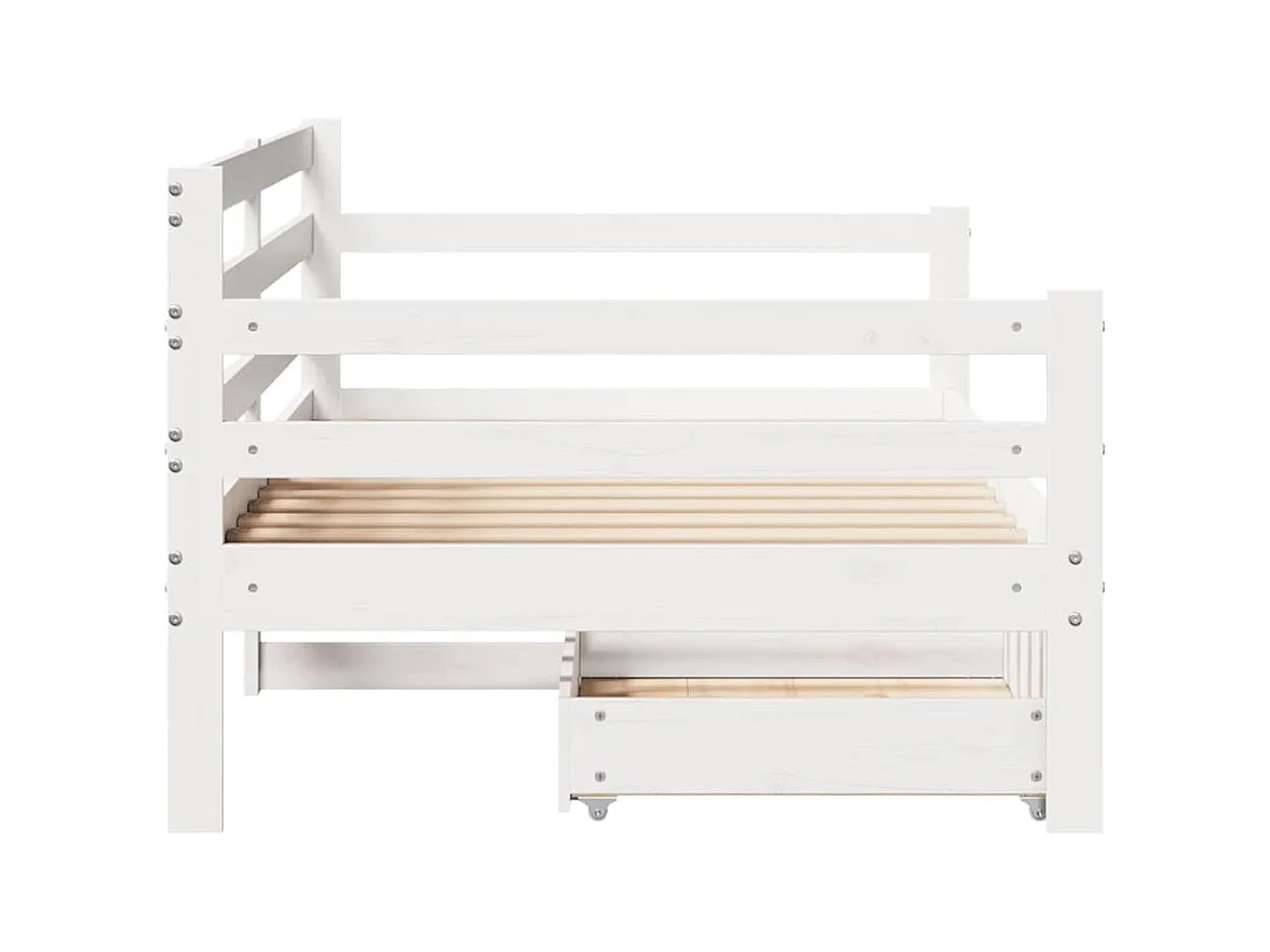 Lit de jour et tiroirs sans matelas blanc 90x190 cm bois massif
