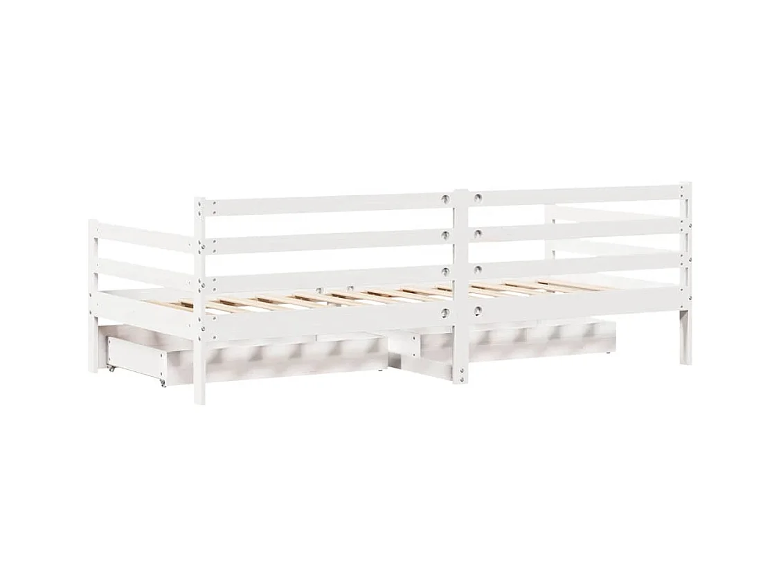 Lit de jour et tiroirs sans matelas blanc 90x190 cm bois massif