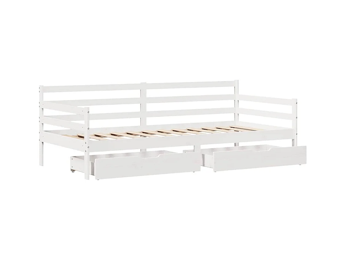 Lit de jour et tiroirs sans matelas blanc 90x190 cm bois massif