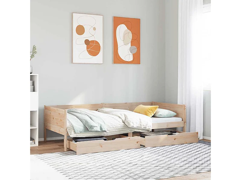 Sofá cama con cajones madera maciza de pino 80x200 cm