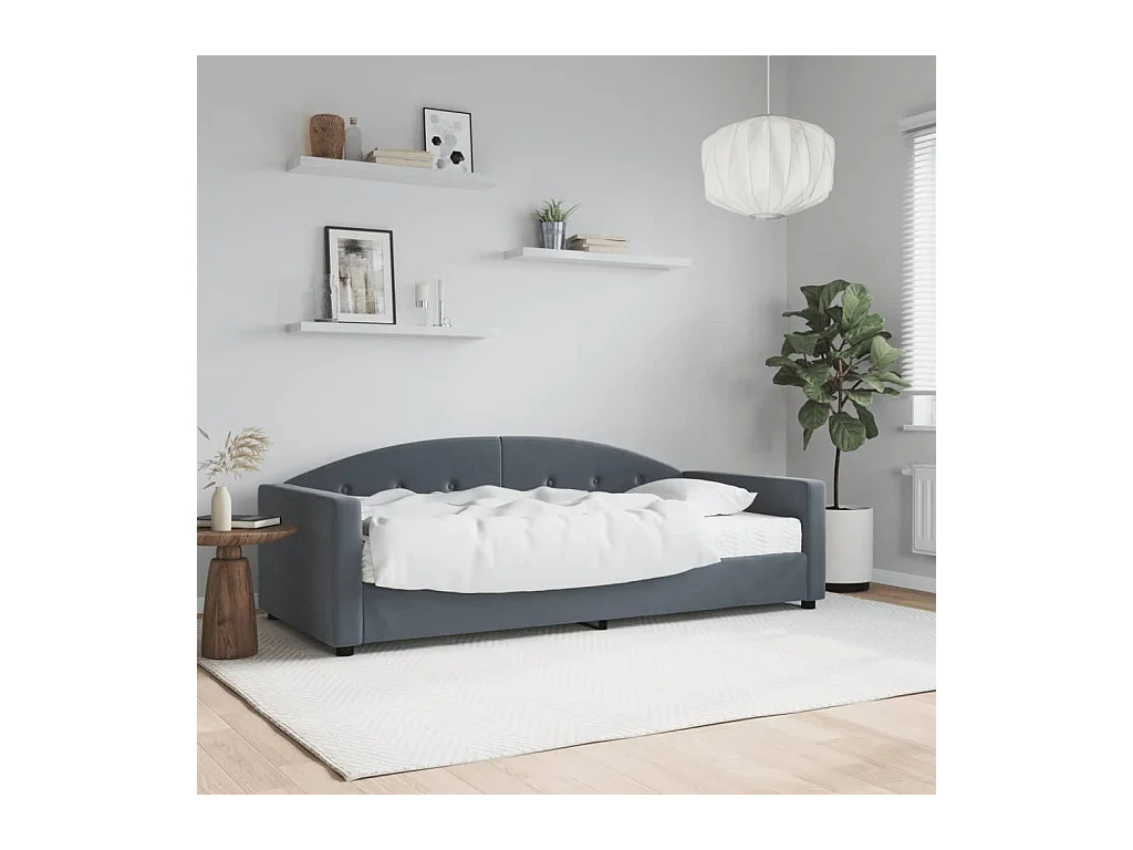 Lit de jour avec matelas gris foncé 90x190 cm velours