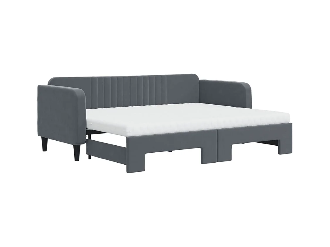 Lit de jour avec gigogne et matelas gris foncé 80x200cm velours