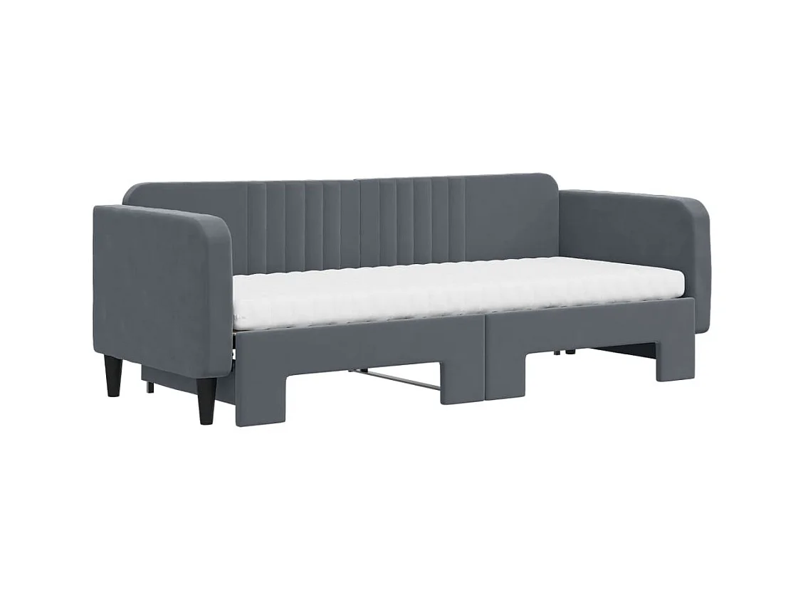Lit de jour avec gigogne et matelas gris foncé 80x200cm velours