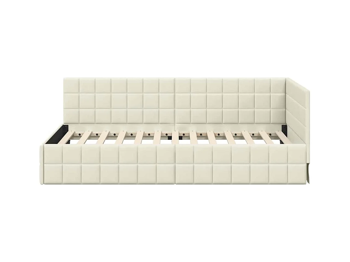 Cadre de lit d'angle avec tête de lit Crème 90 x 190 cm Velours