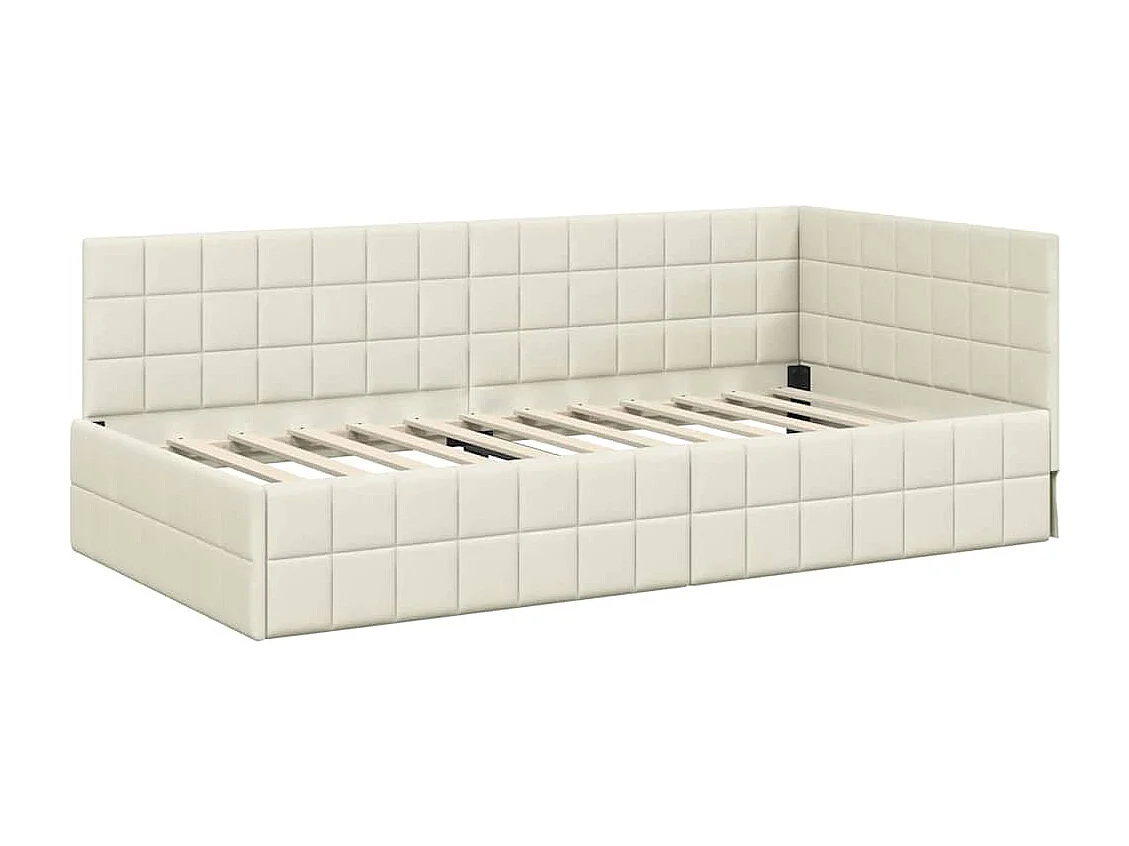 Cadre de lit d'angle avec tête de lit Crème 90 x 190 cm Velours