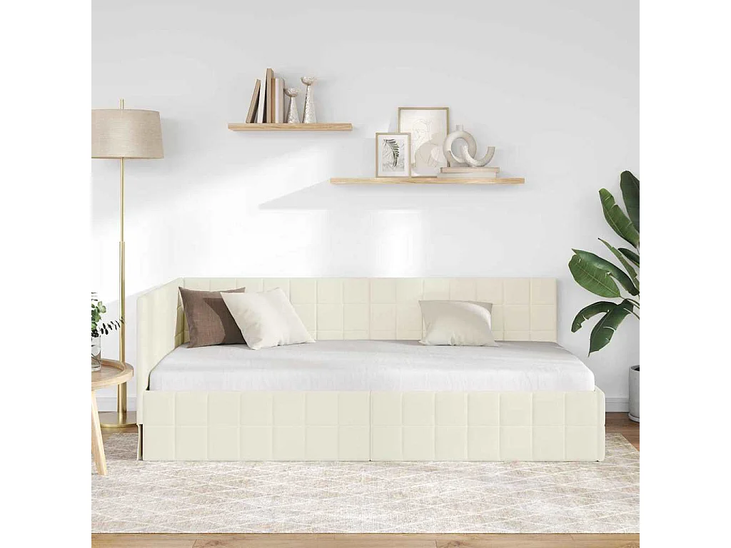 Cadre de lit d'angle avec tête de lit Crème 90 x 190 cm Velours