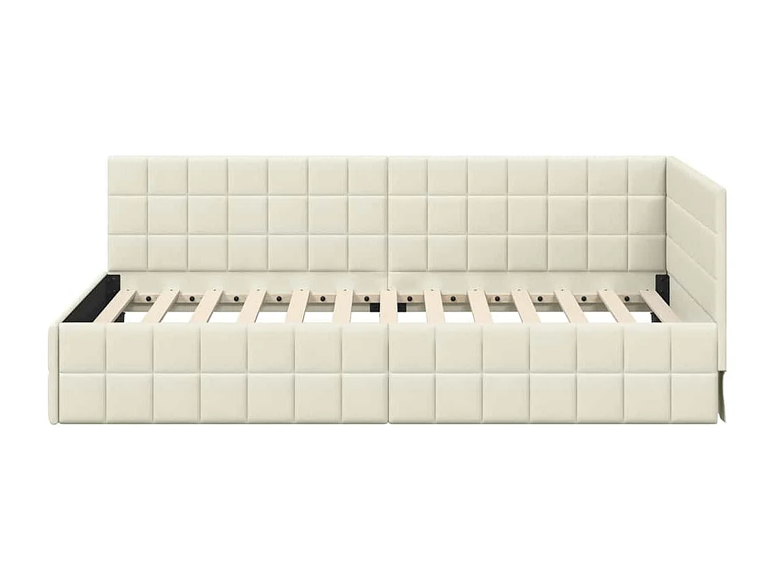 Cadre de lit d'angle avec tête de lit Crème 90 x 190 cm Velours