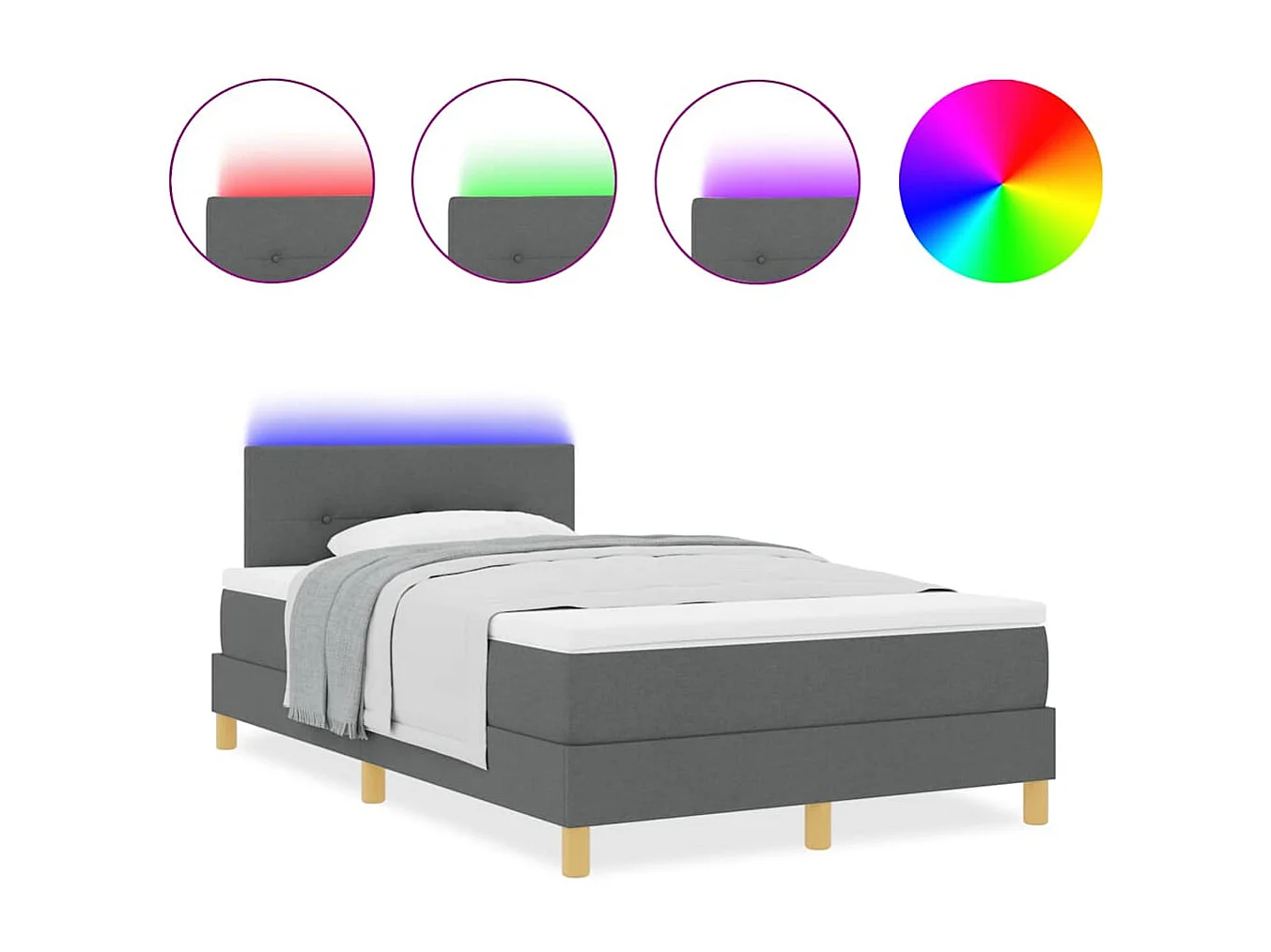 Cadre de lit avec matelas Gris foncé 120 x 200 cm tissu