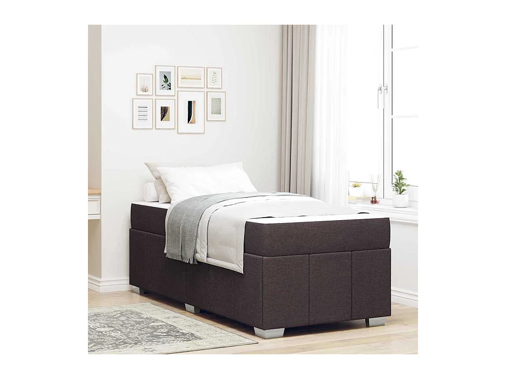 Cadre de lit avec matelas Marron foncé 120 x 190 cm tissu