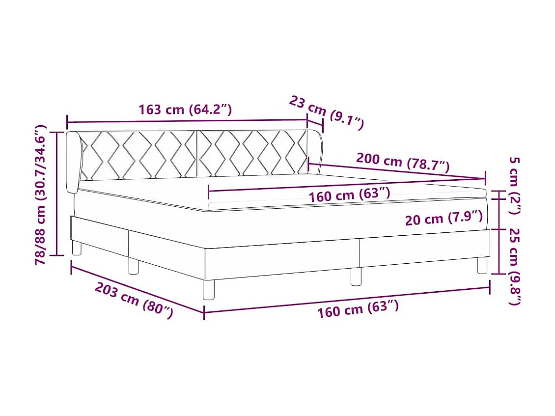 Cama box spring con colchón con colchón Negro 160 x 200 cm tela