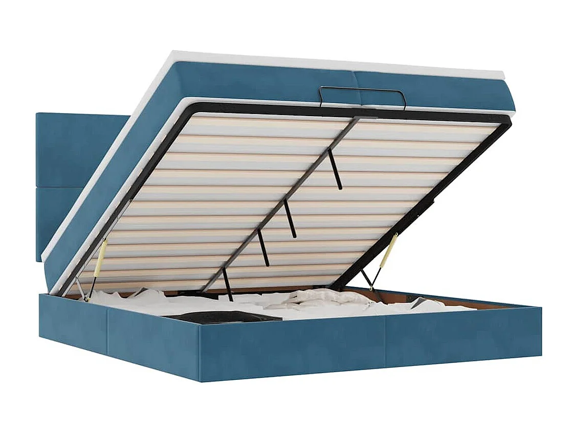 Cadre de lit ottoman avec matelas bleu foncé 200x200 cm velours