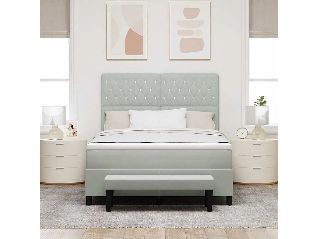 Cadre de lit avec matelas Gris clair 140 x 190 cm Velours