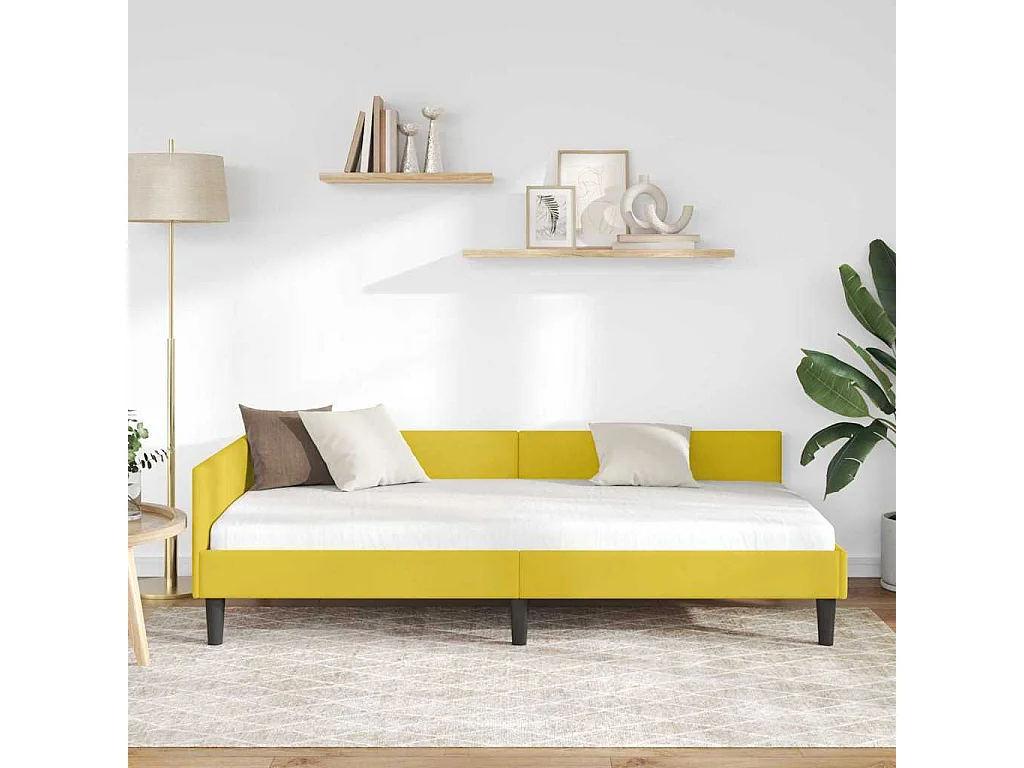 Cadre de lit d'angle avec tête de lit Jaune 90 x 200 cm