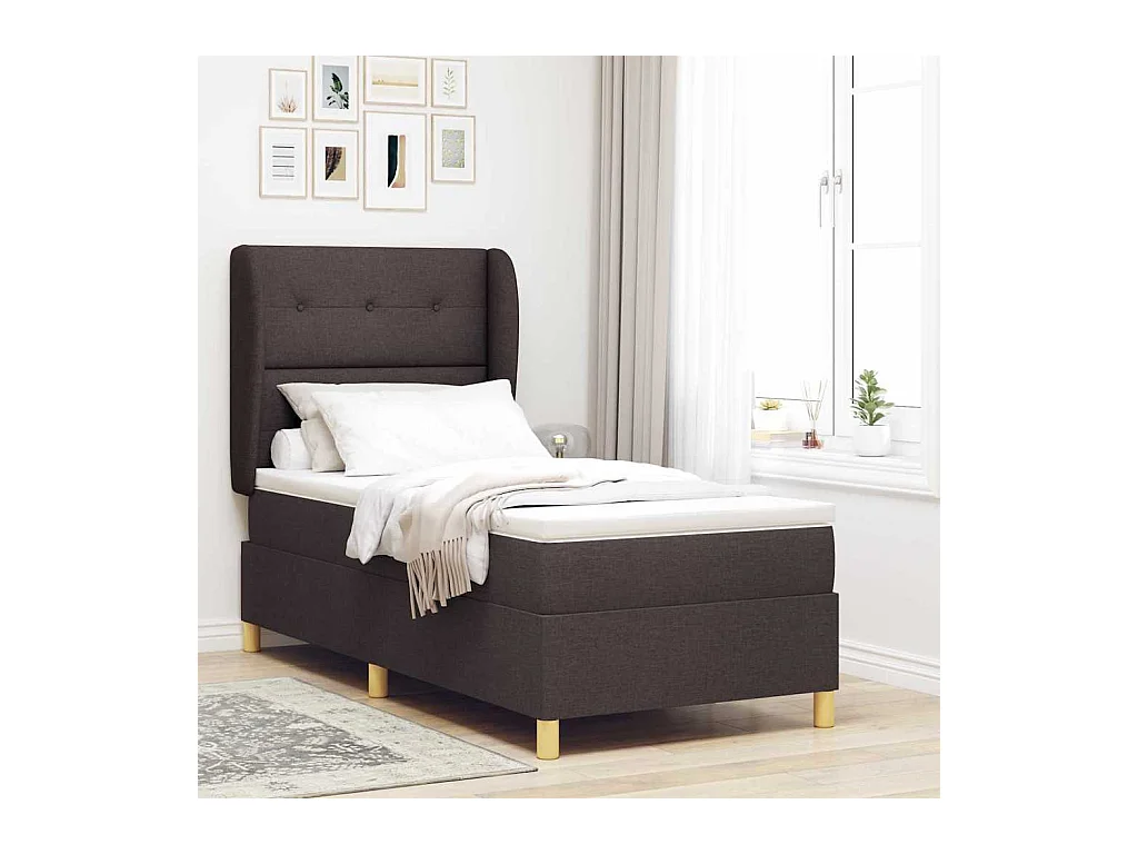 Boxspringbed met matras Donkergrijs 90x190 cm Stof Donkerbruin