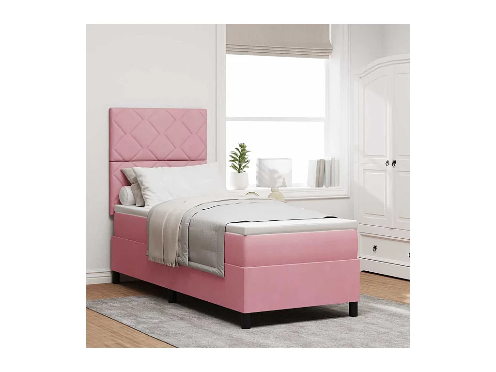 Cama Box com colchão com cabeceira Rosa 80 x 200 cm Veludo