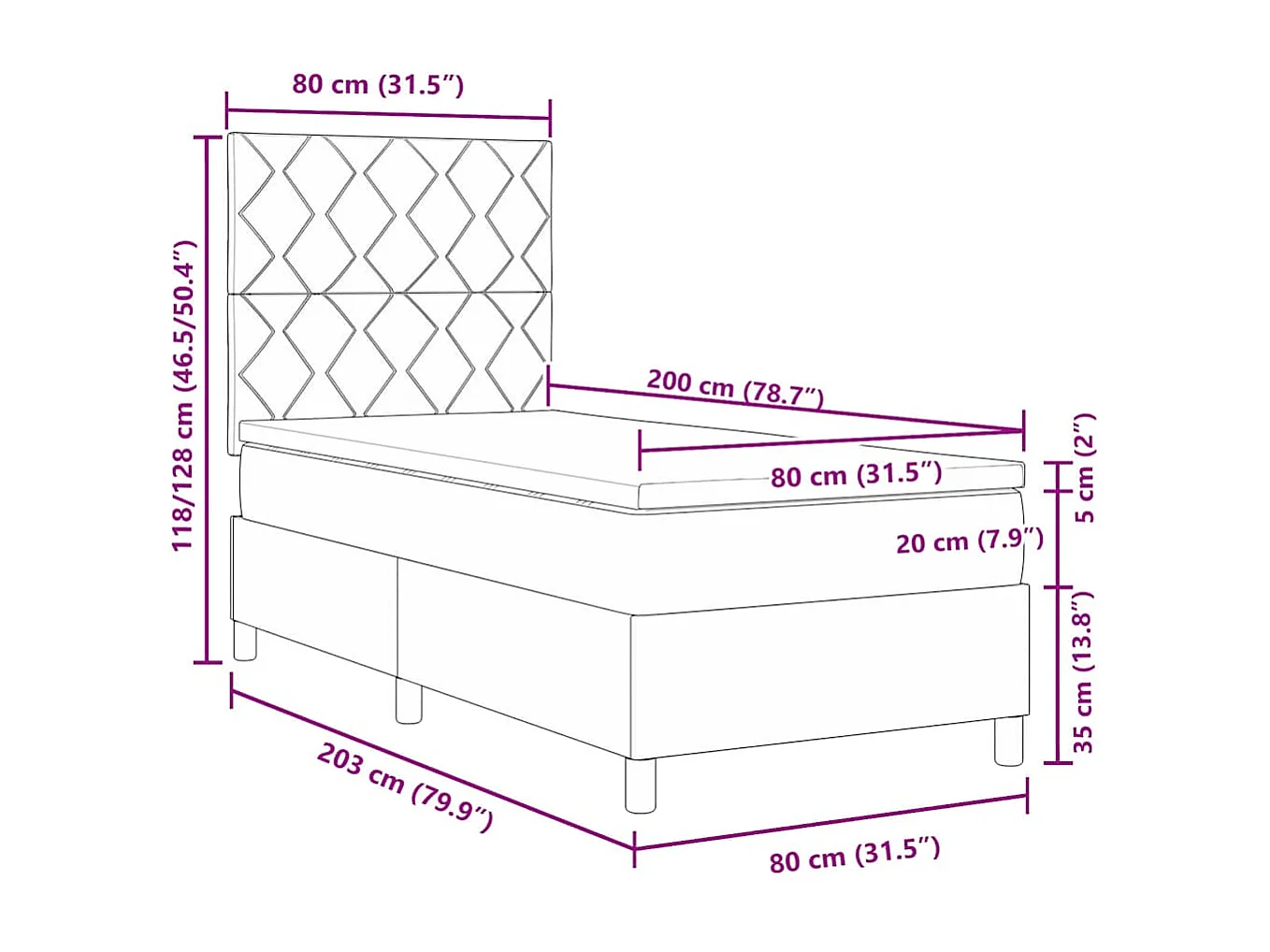 Cama Box com colchão com cabeceira Rosa 80 x 200 cm Veludo