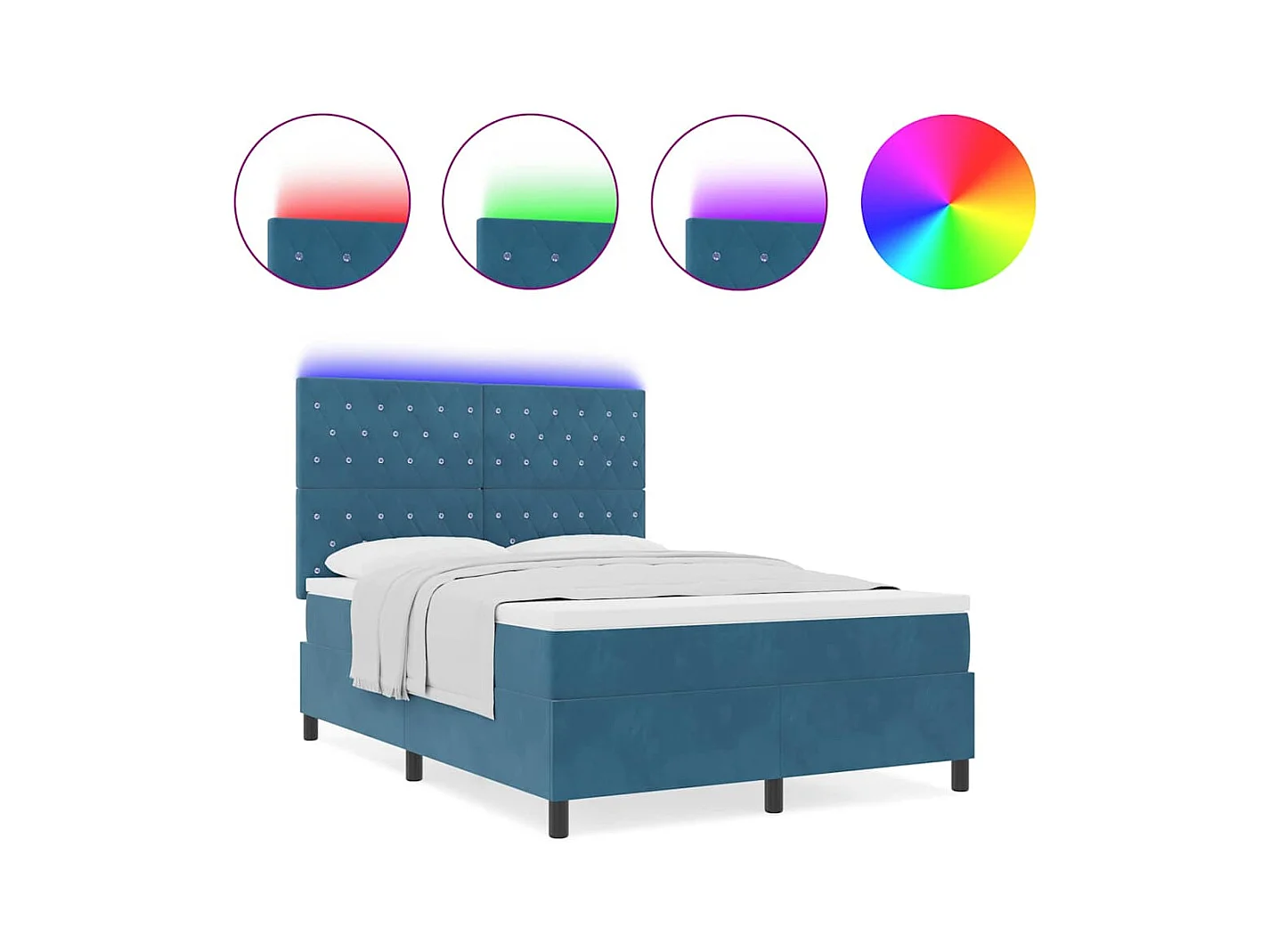 Cadre de lit avec matelas Bleu foncé 160 x 200 cm Velours