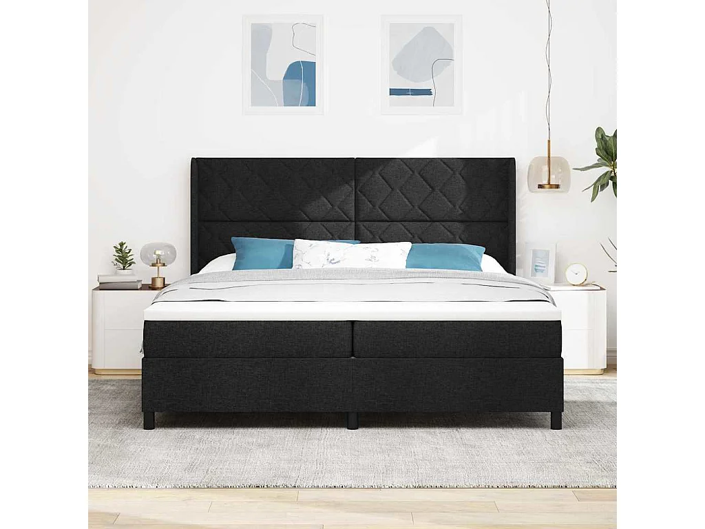 Cama tipo Box Spring con colchón Negro 200 x 200 cm tela