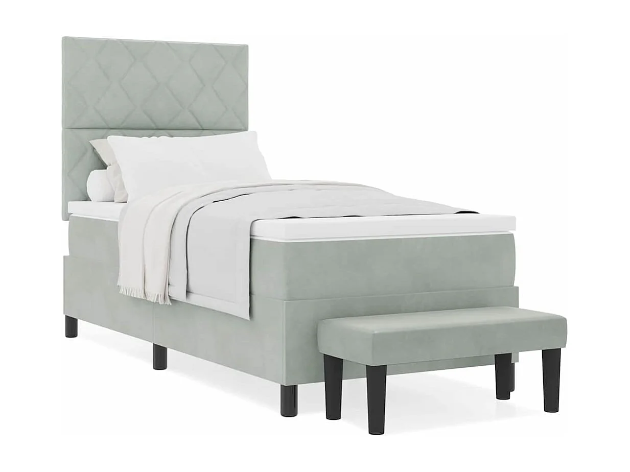 Cama tipo Box Spring Gris claro 90 x 190 cm Terciopelo