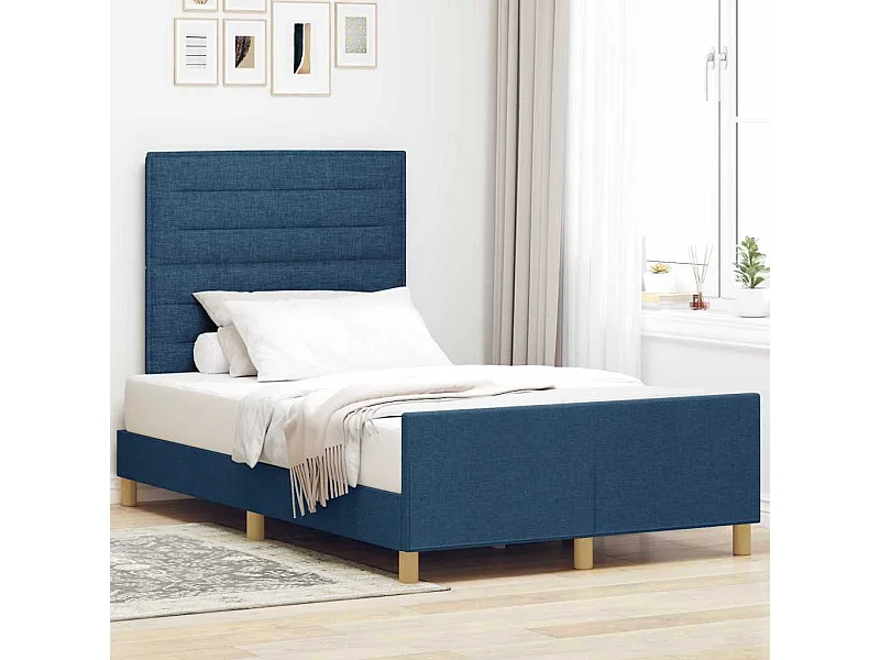 Cadre de lit avec tête de lit Bleu 120 x 200 cm tissu