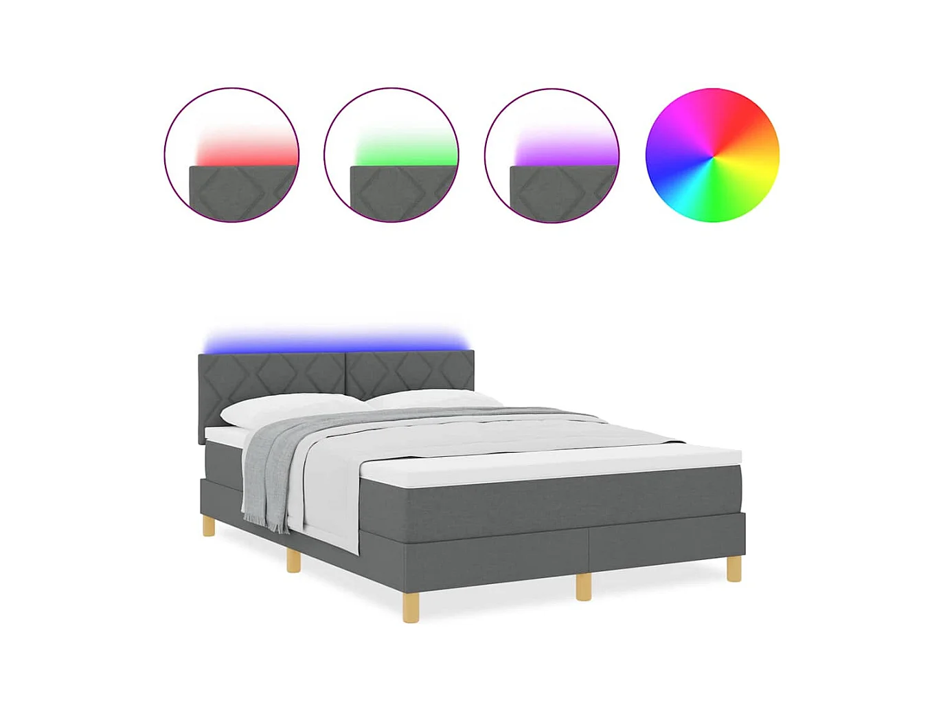 Cadre de lit avec matelas Gris foncé 140 x 200 cm tissu