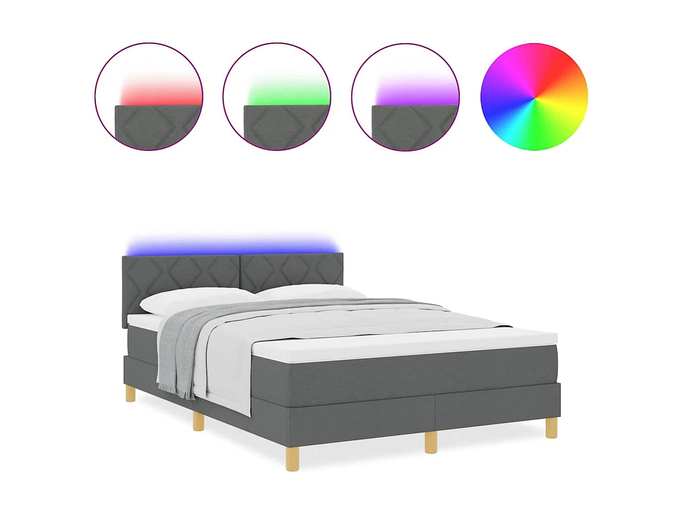 Cadre de lit avec matelas Gris foncé 140 x 200 cm tissu