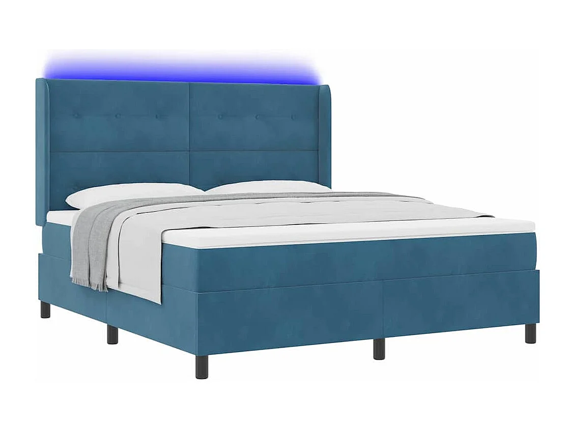 Cadre de lit avec Matelas LED Bleu 180 x 200 cm Velours