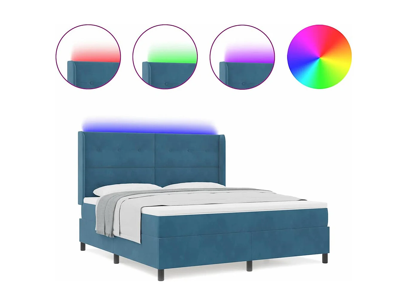 Cadre de lit avec Matelas LED Bleu 180 x 200 cm Velours
