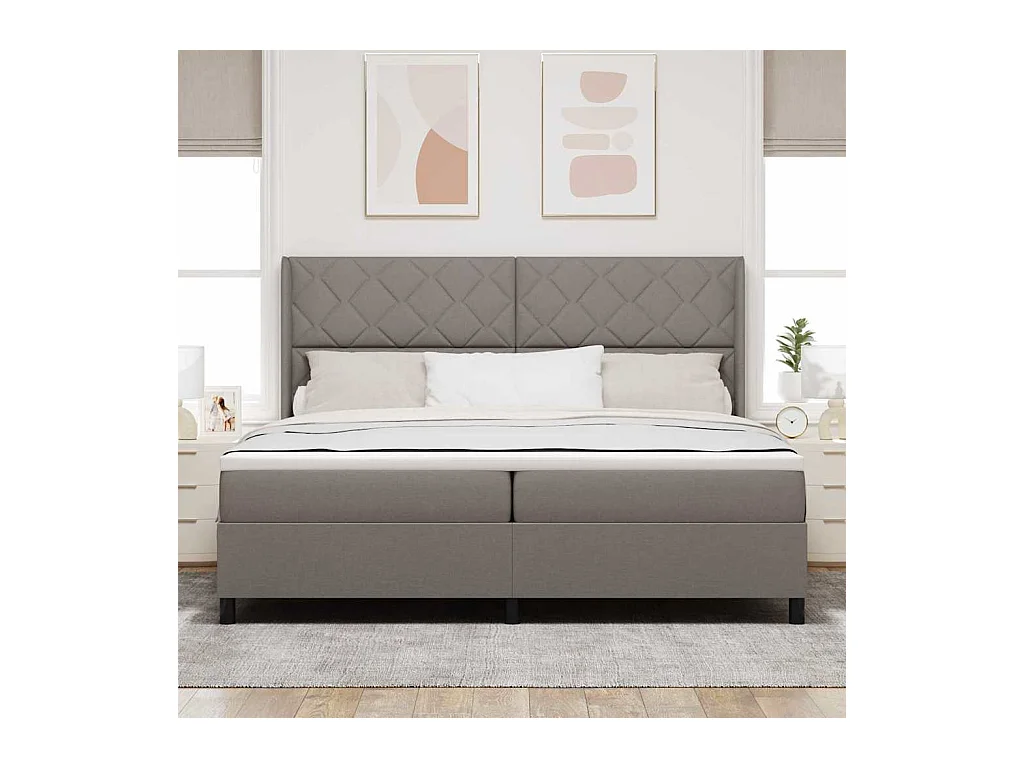 Cadre de lit avec matelas Taupe 200 x 200 cm tissu