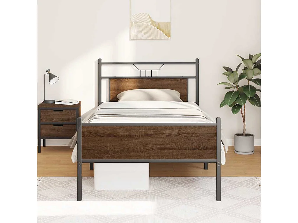 Estrutura cama s/ colchão derivados madeira carvalho castanho