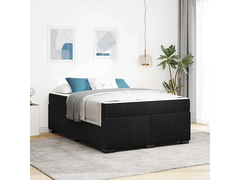 Estrutura de cama com colchão Preto 160 x 200 cm Veludo