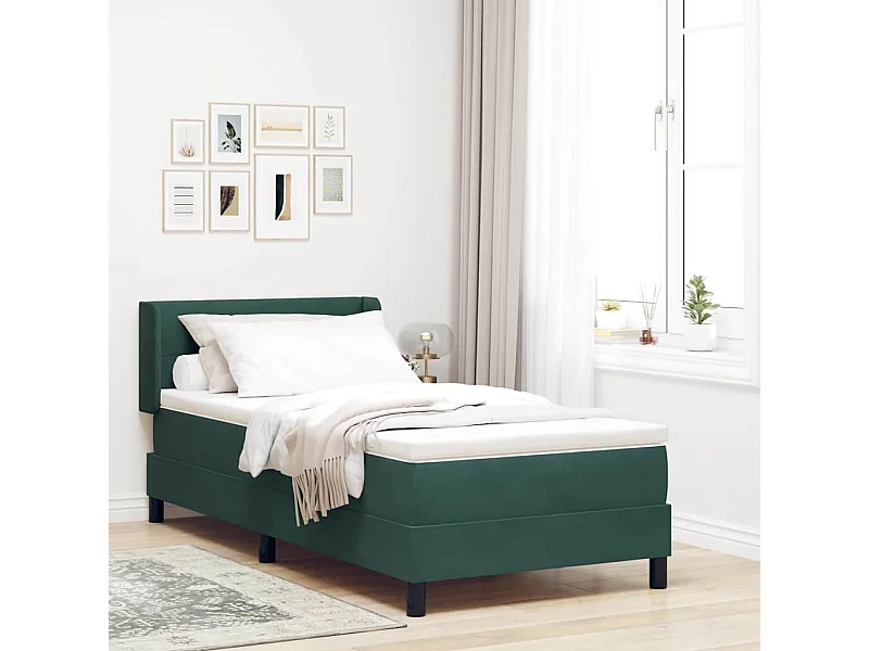 Cama Box com Colchão Preta 100x200 cm Veludo Verde-escuro