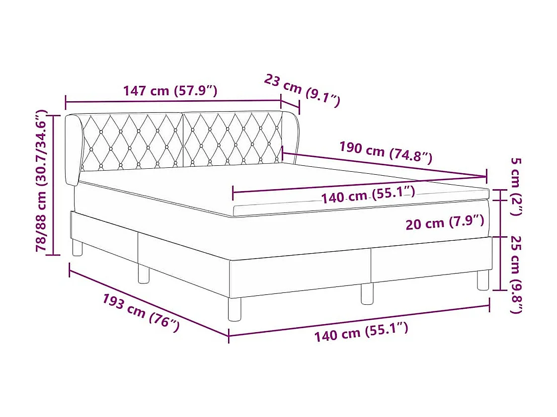 Cadre de lit avec matelas gris foncé 80x200 cm en velours
