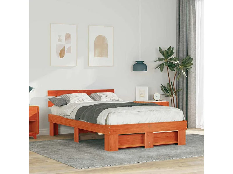 Estrutura da Cama com cabeceira Castanho-mel 120 x 190 cm