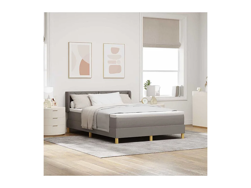 Cadre de lit avec matelas Taupe 140 x 200 cm tissu