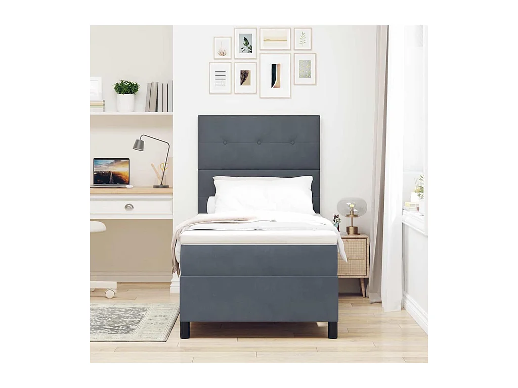 Cama Box com colchão Cinzento escuro 80 x 200 cm Veludo