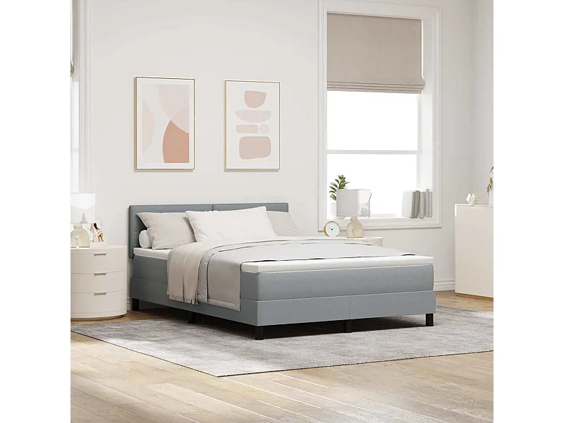 Cama box spring con colchón Gris Claro 140 x 200 cm tela