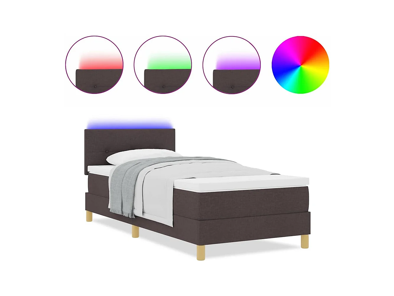 Cadre de lit avec matelas Marron foncé 90 x 200 cm tissu