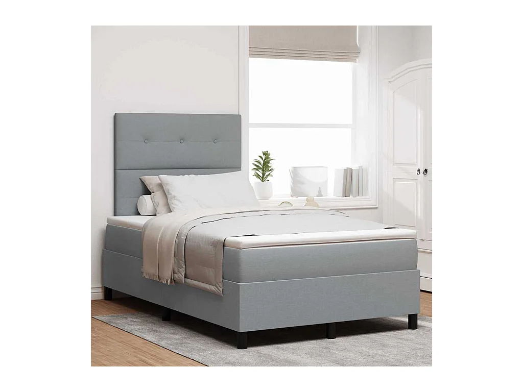 Cama tipo Box Spring con colchón Gris claro 120 x 200 cm tela