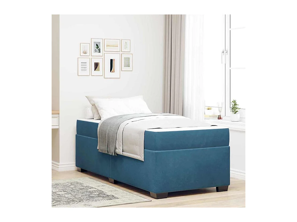 Estrutura de cama com colchão Azul 80 x 200 cm Veludo