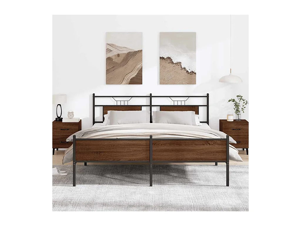 Cadre de lit en métal sans matelas chêne marron 160x200 cm