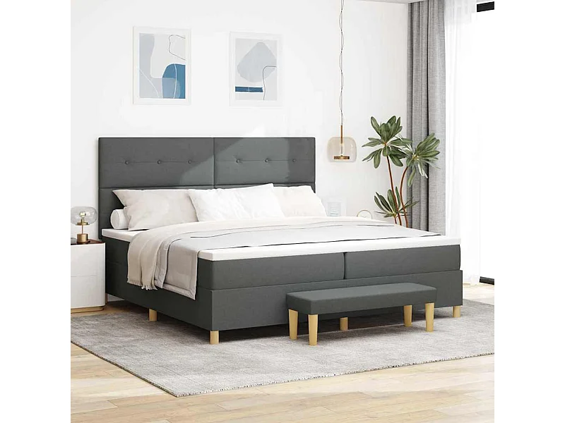 Cadre de lit avec matelas Gris foncé 200 x 200 cm tissu