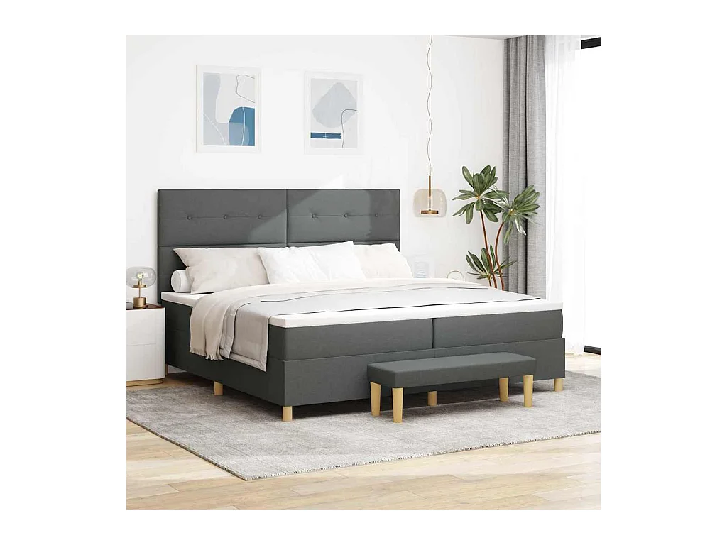 Cadre de lit avec matelas Gris foncé 200 x 200 cm tissu