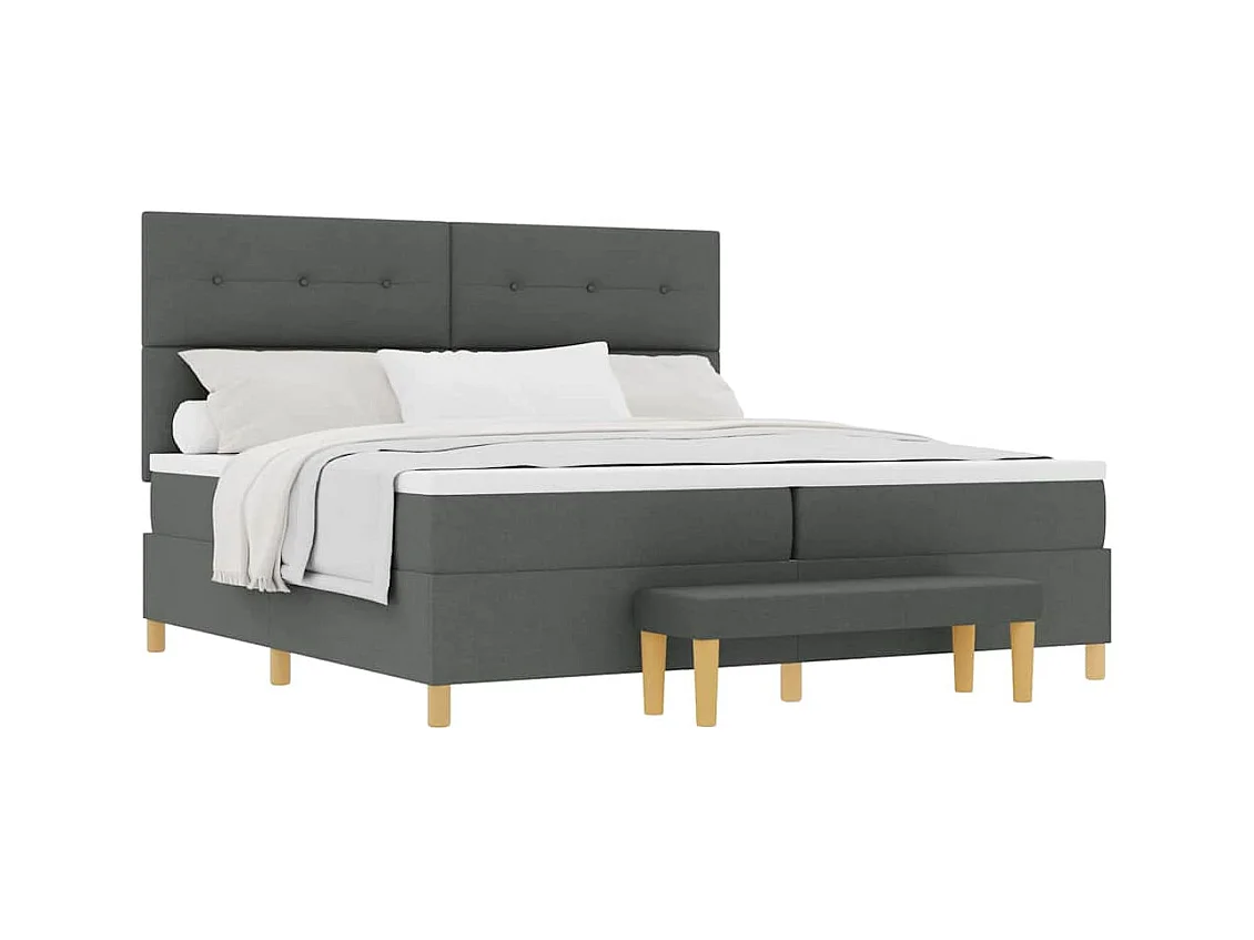Cadre de lit avec matelas Gris foncé 200 x 200 cm tissu