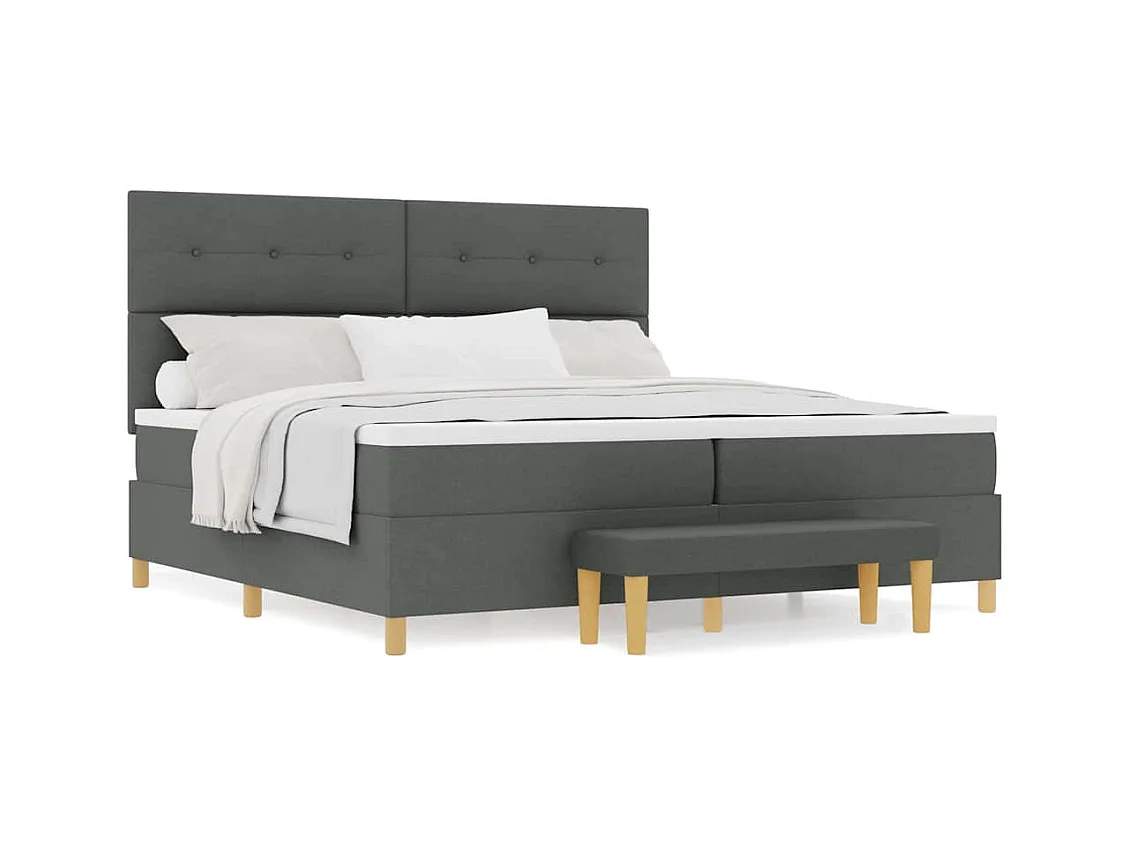 Cadre de lit avec matelas Gris foncé 200 x 200 cm tissu