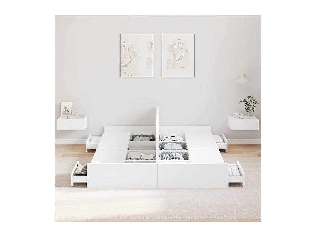 Cadre de lit avec rangement avec tête de lit Blanc 135 x 190 cm