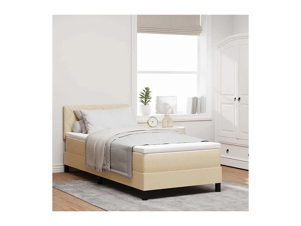 Cadre de lit avec matelas Crème 90 x 190 cm tissu